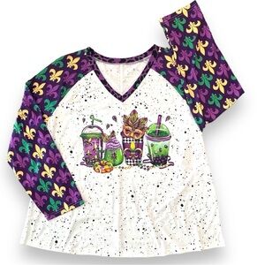 NWOT Ladies 2XL Purple & Gold & Green Long Sleeve Mardi Gras Tee